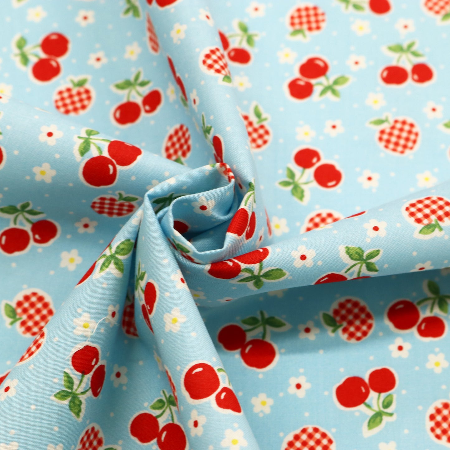 Atsuko Matsuyama Happy Messages 30's Apples and Cherries Aqua Japanese Import Fabric