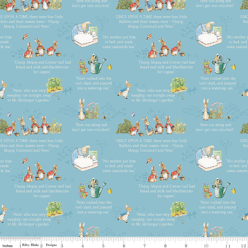 Beatrix Potter Riley Blake Designs The Tale of Peter Rabbit Text C14701-BLUE