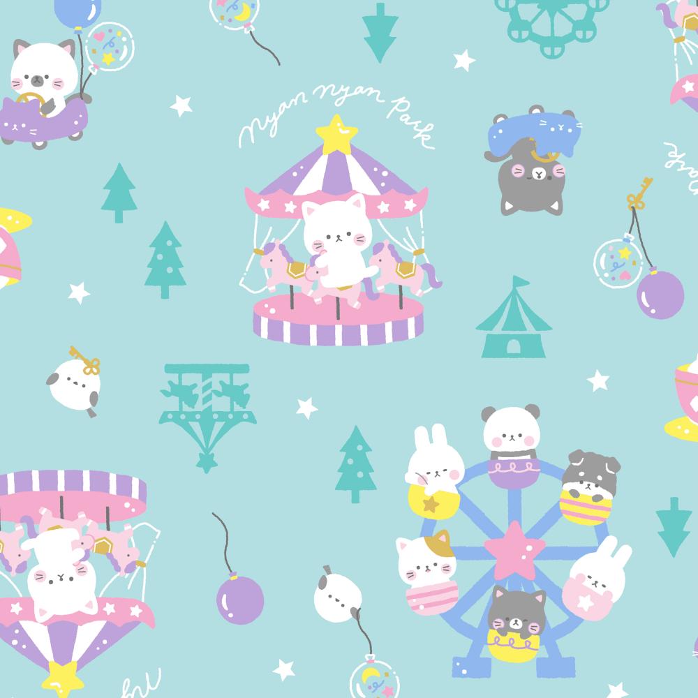 Cosmo Textile Co. Kitty Cat Fair Oxford AP55107H-3C Aqua