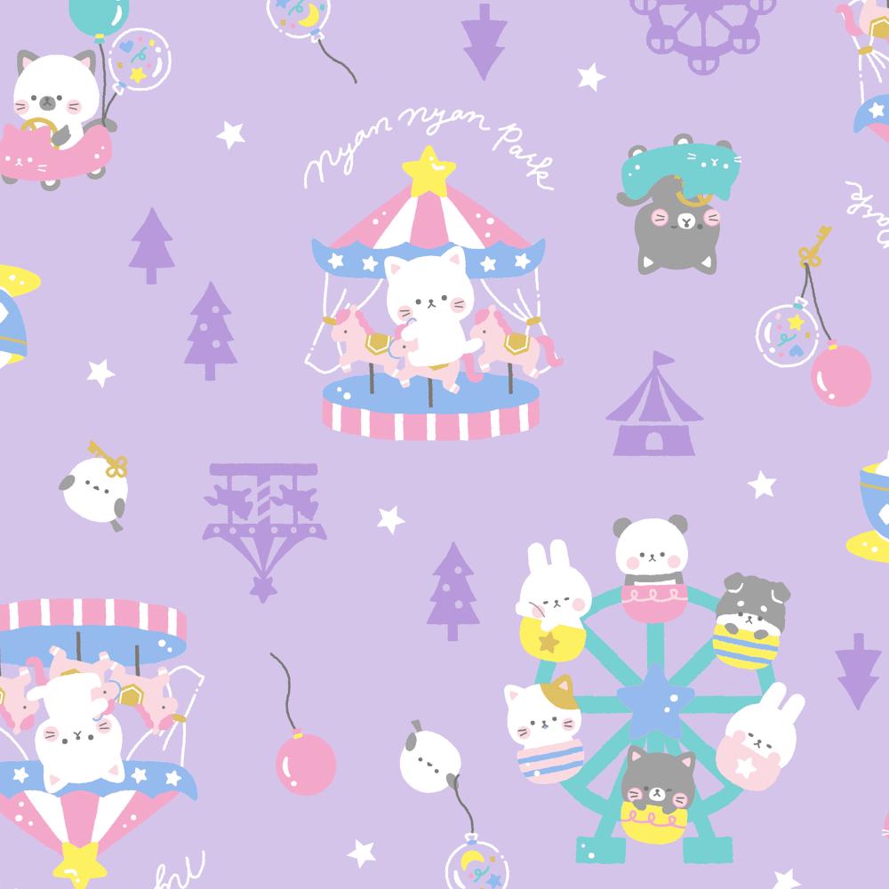 Cosmo Textile Co. Kitty Cat Fair Oxford AP55107H-3D Lavender