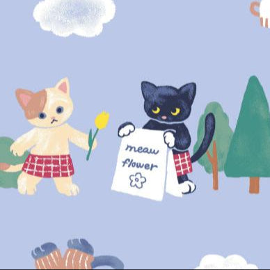 Cosmo Textile Co. Meow Flower Light Blue AP55203L 1D