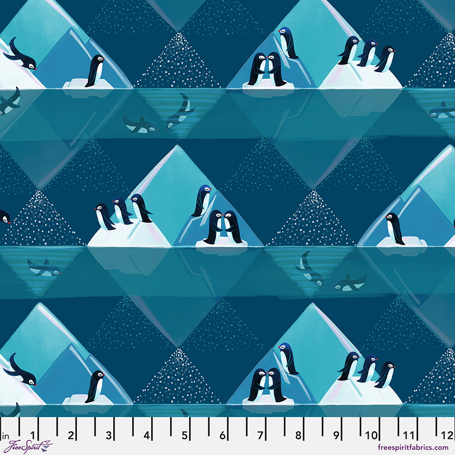 Daughter Earth/Katy Tanis FreeSpirit Fabrics Polar Seas Penguin Playground PWKT032.XTURQUOISE