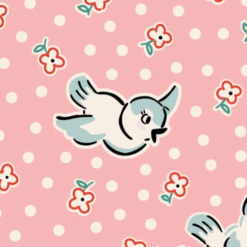 Elea Lutz Poppie Cotton Home Sweet Home Bluebirds VR24450 Pink