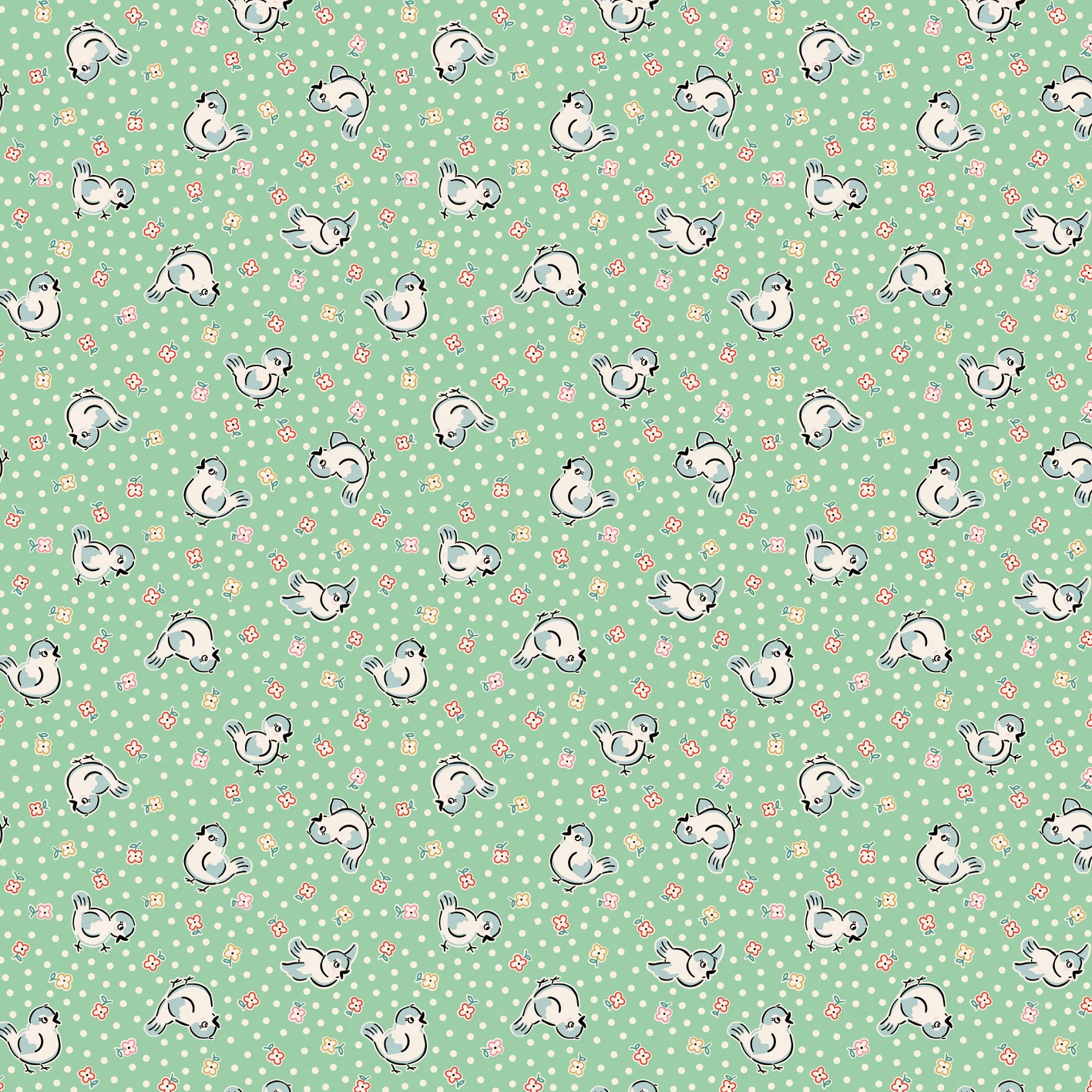 Elea Lutz Poppie Cotton Home Sweet Home Bluebirds VR24451 Green