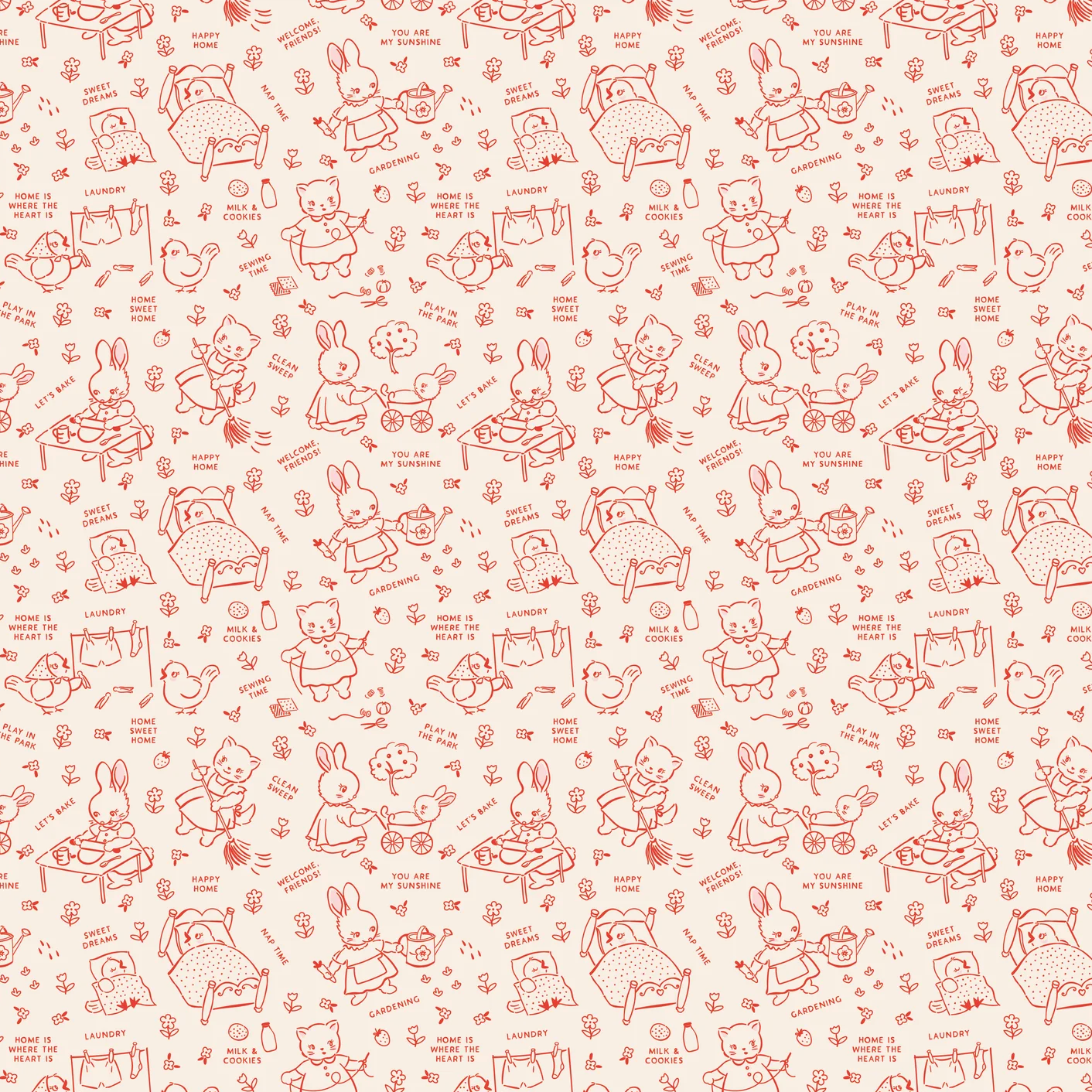 Elea Lutz Poppie Cotton Home Sweet Home Chore Time VR24459 Red