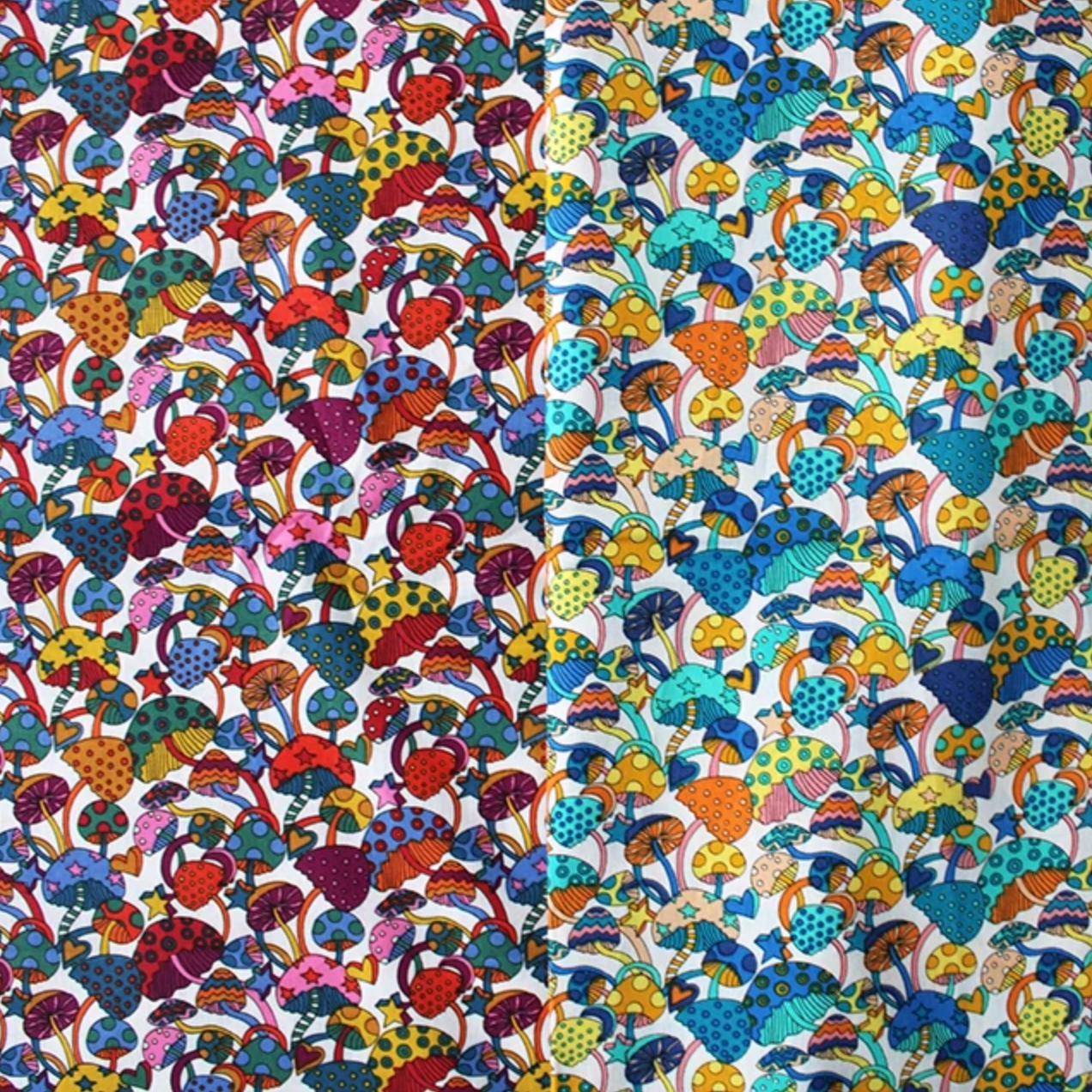 European Import Cotton Poplin Groovy Mushrooms Blue 1396
