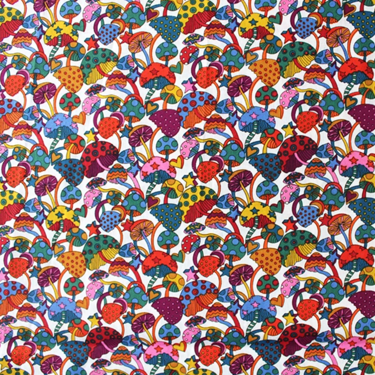 European Import Cotton Poplin Groovy Mushrooms Red Pink 1396