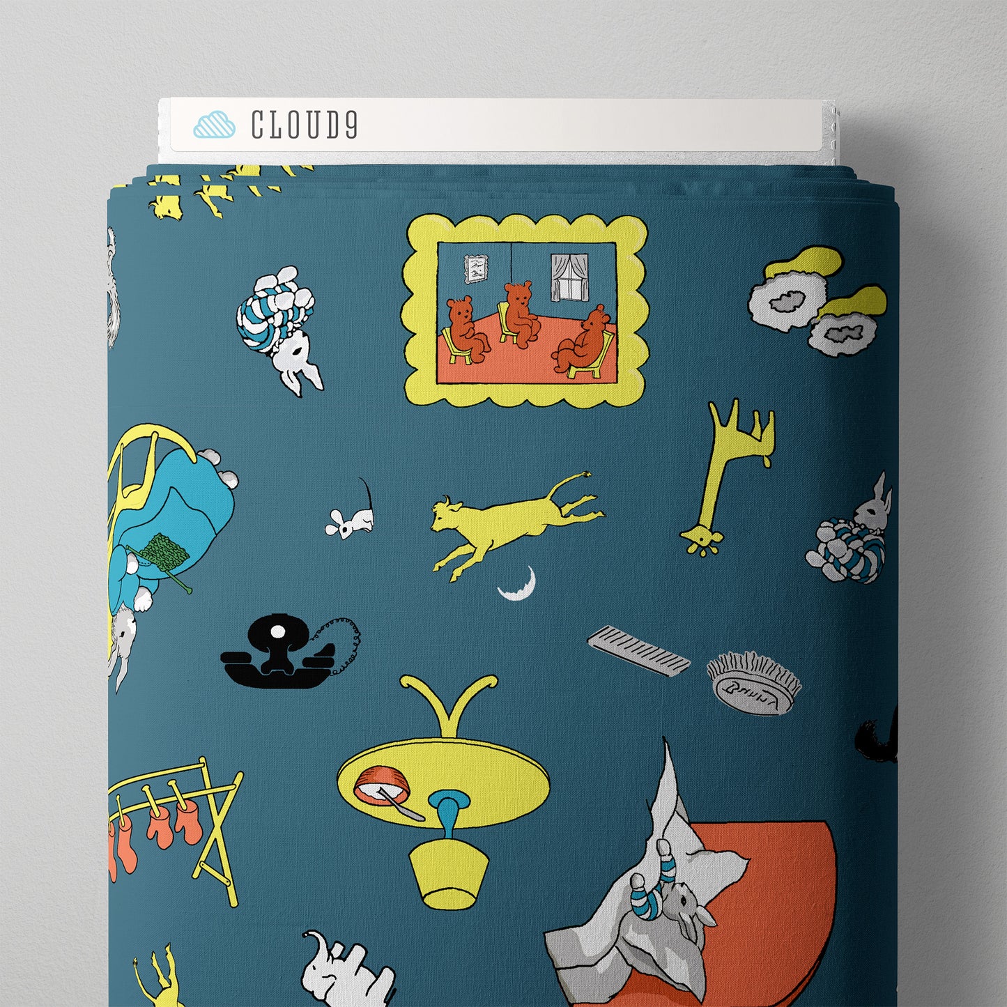 Goodnight-Moon-Teal-Tossed-Characters-Organic-Cotton-Fabric-Cloud-9MargaretWiseBrown2
