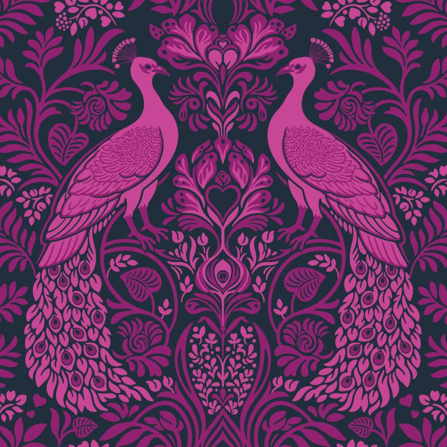 Heather Bailey FIGO Fabrics Wild Abandon Peacocks 90892-86Rogues_Scoundrels-Midnight