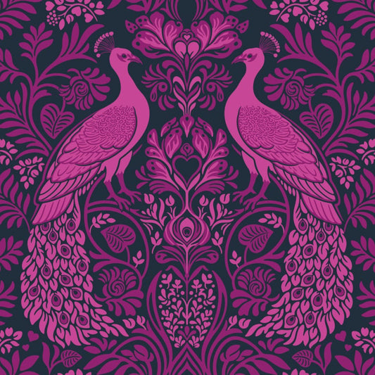 Heather Bailey FIGO Fabrics Wild Abandon Peacocks 90892-86Rogues_Scoundrels-Midnight