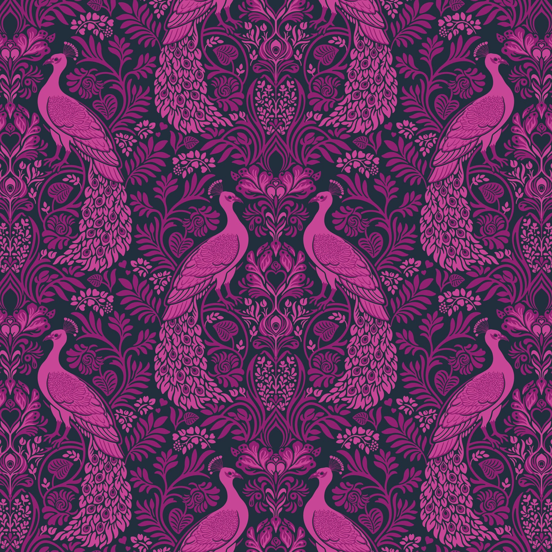 Heather Bailey FIGO Fabrics Wild Abandon Peacocks 90892-86Rogues_Scoundrels-Midnight