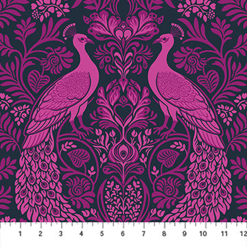 Heather Bailey FIGO Fabrics Wild Abandon Peacocks 90892-86Rogues_Scoundrels-Midnight