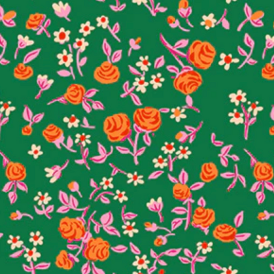 Heather Ross Windham Fabrics By Hand Mousy Floral 54255D-8 Emerald
