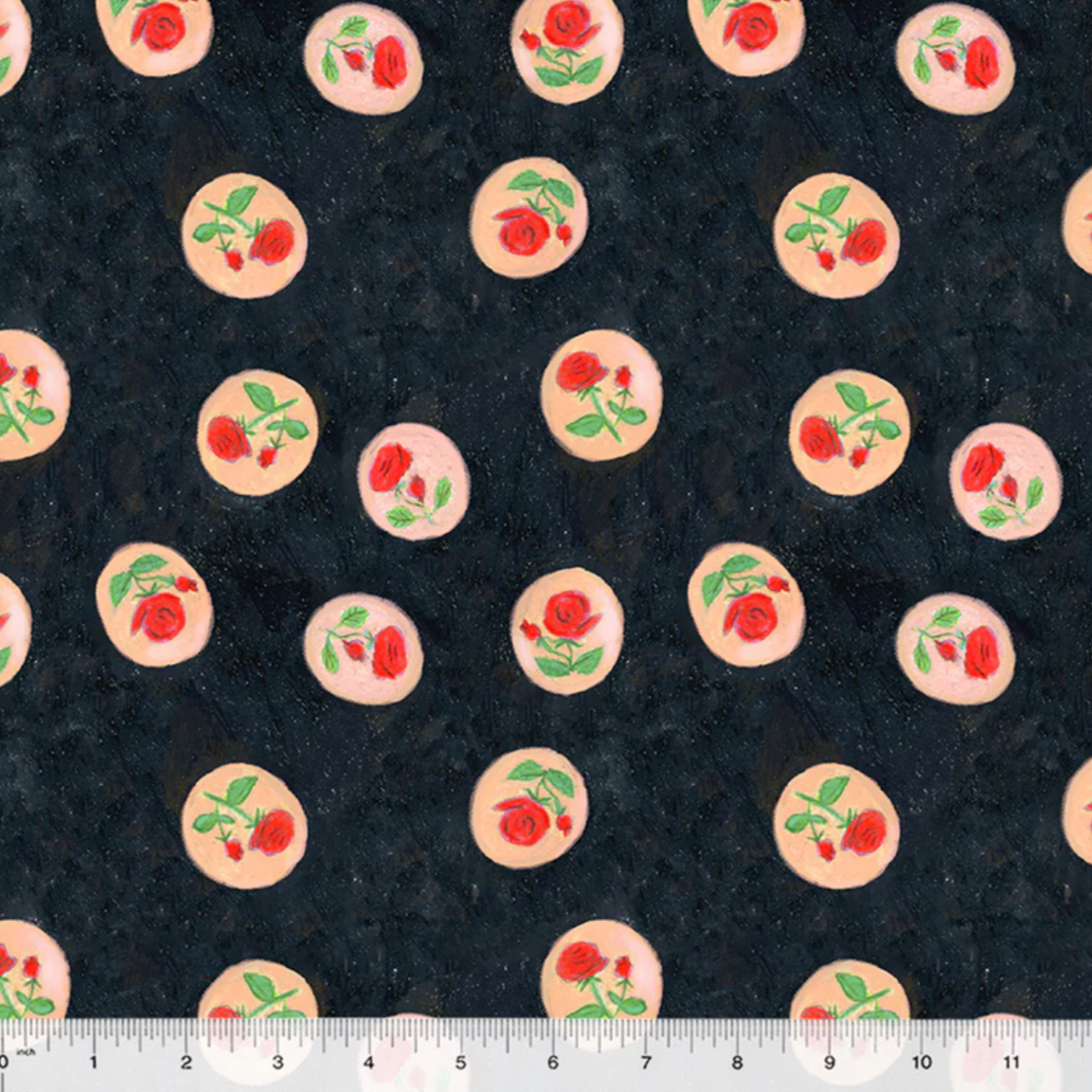 Heather Ross Windham Fabrics By Hand Rose Cameo 54254D-5 Night