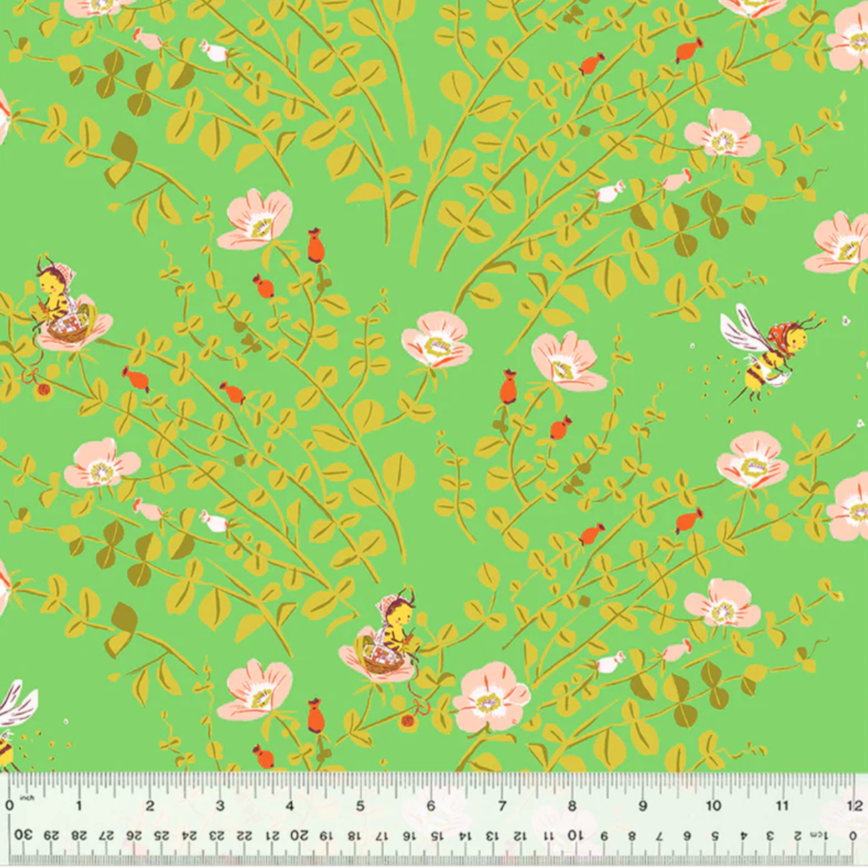Heather Ross Windham Fabrics Studio Edit Nanny Bee 37023D-5 GREEN