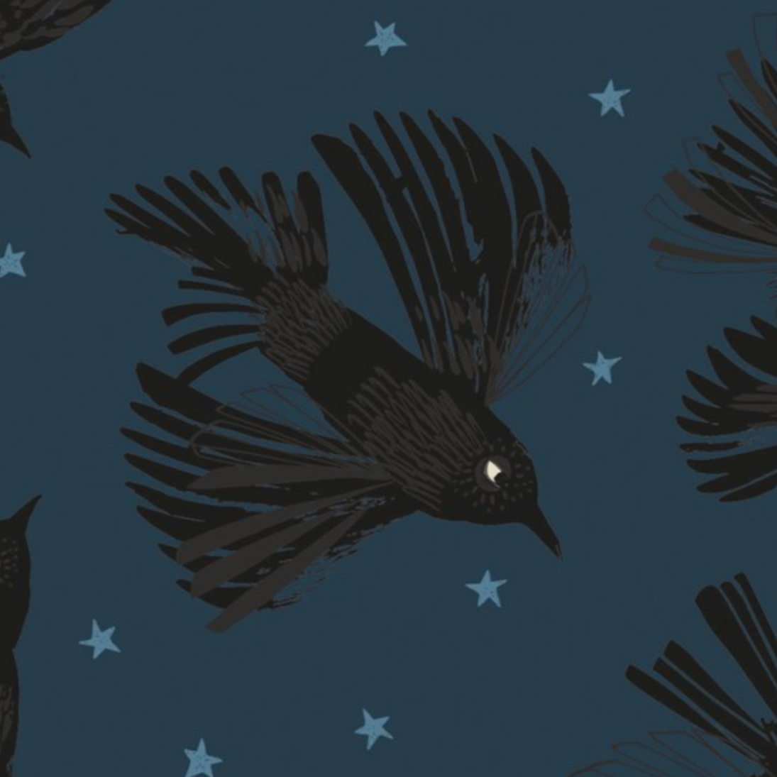 Helen Black Dashwood Studio Fabric The Witching Hour Crows Blue WITCH2609