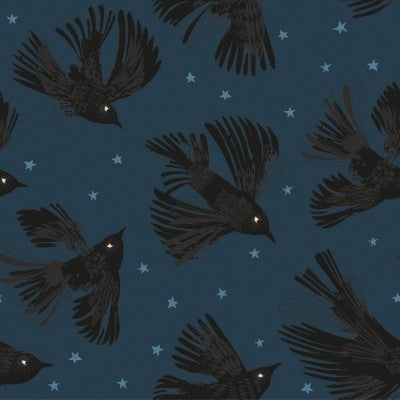 Helen Black Dashwood Studio Fabric The Witching Hour Crows Blue WITCH2609