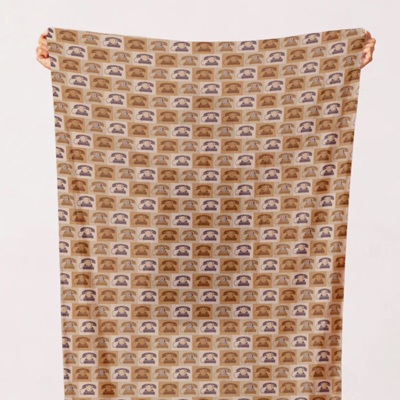 Hoodie Crescent Paintbrush Studio Fabrics Ring Ring Vintage Telephones Brown 1200005