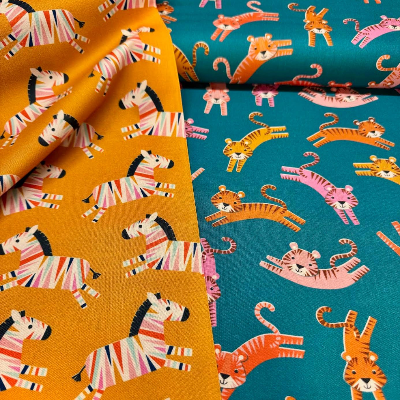 Jane Farnham Dashwood Studio Fabrics Dandelion Jungle Rainbow Zebras DAND2095