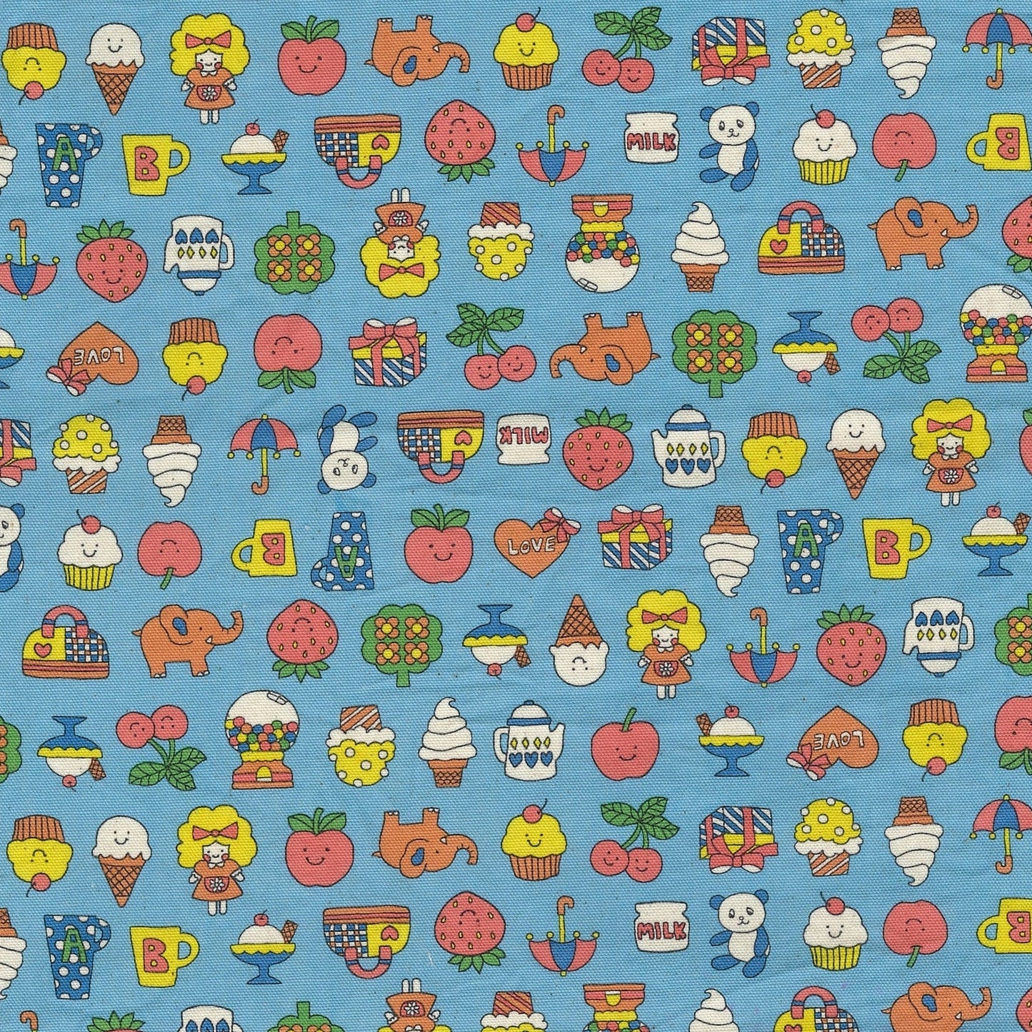 Kokka Japanese Import Fabrics Retro School Blue Oxford YKA-39000-2B
