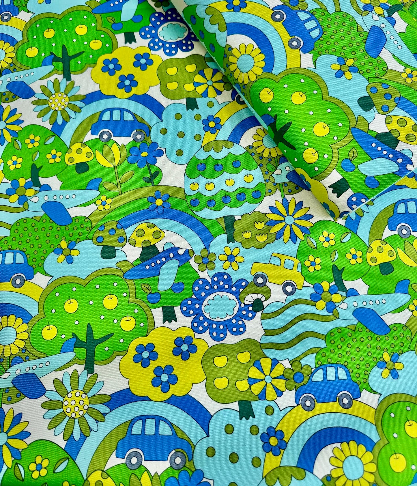 Kokka Retro School Rainbow Forest Oxford YKA-29040-1 Blue