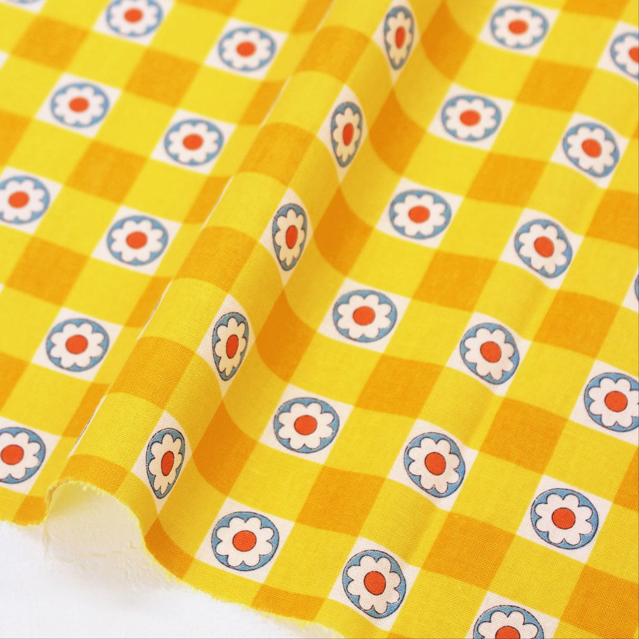 Koko Seki 70s Design Flower Days Gingham Yellow Japanese Import CHU055R