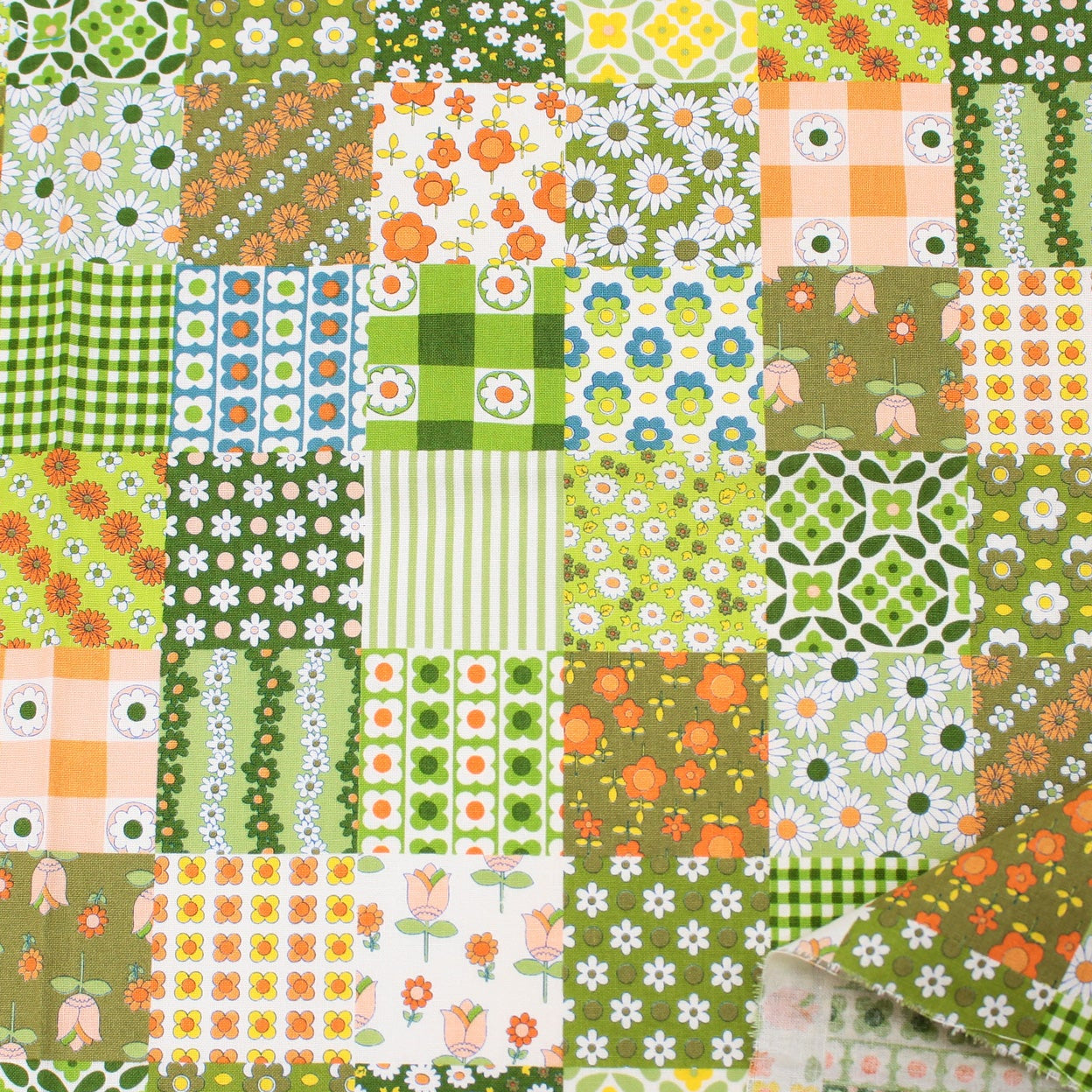 Koko Seki 70s Design Flower Days Patchwork Green Japanese Import CHU055R-1E