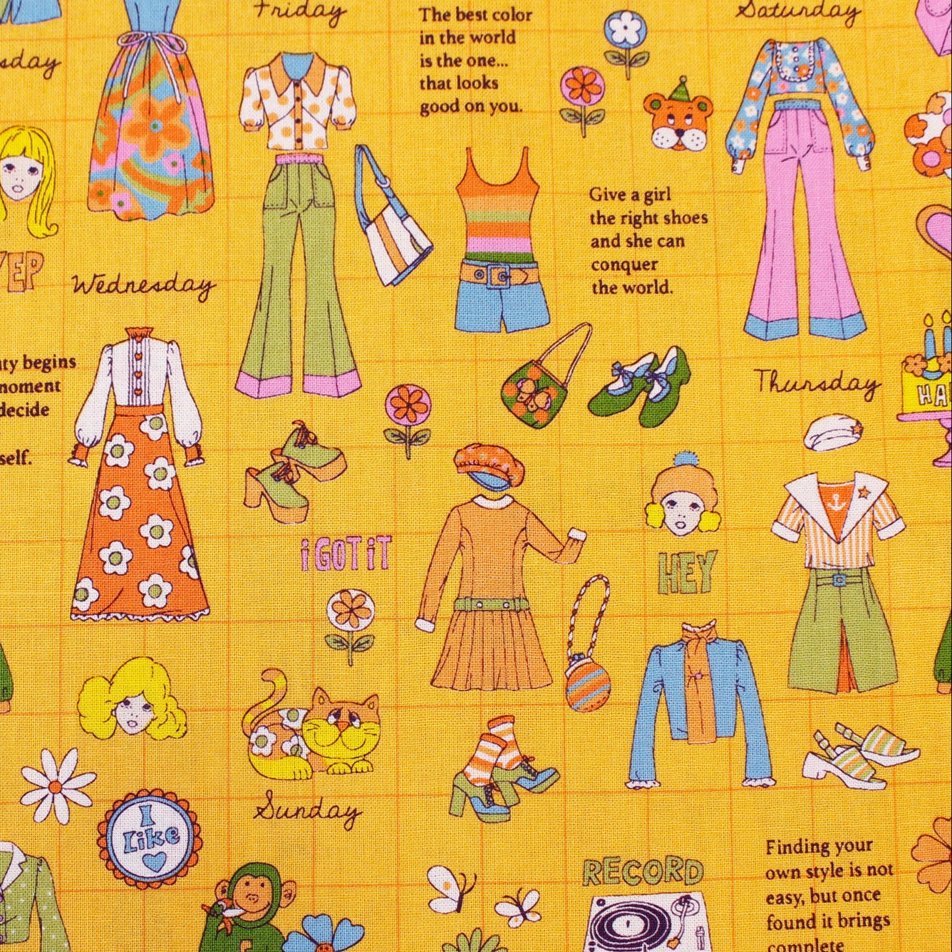 Koko Seki Japanese Import Fabric 70s Design Flower Days Fashion Catalog Gold