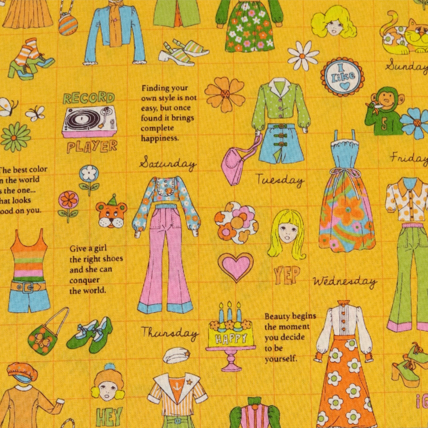 Koko Seki Japanese Import Fabric 70s Design Flower Days Fashion Catalog Gold