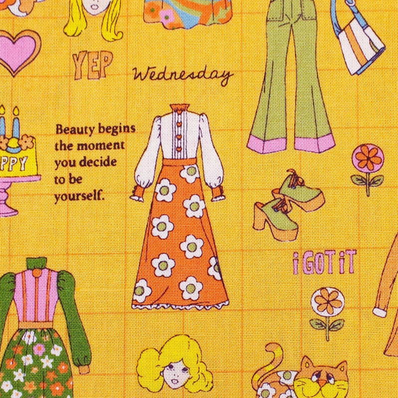 Koko Seki Japanese Import Fabric 70s Design Flower Days Fashion Catalog Gold