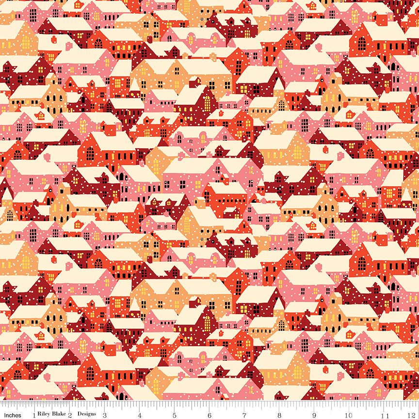 Liberty Fabrics Festive Fair Snowy Rooftops Red 01667352B