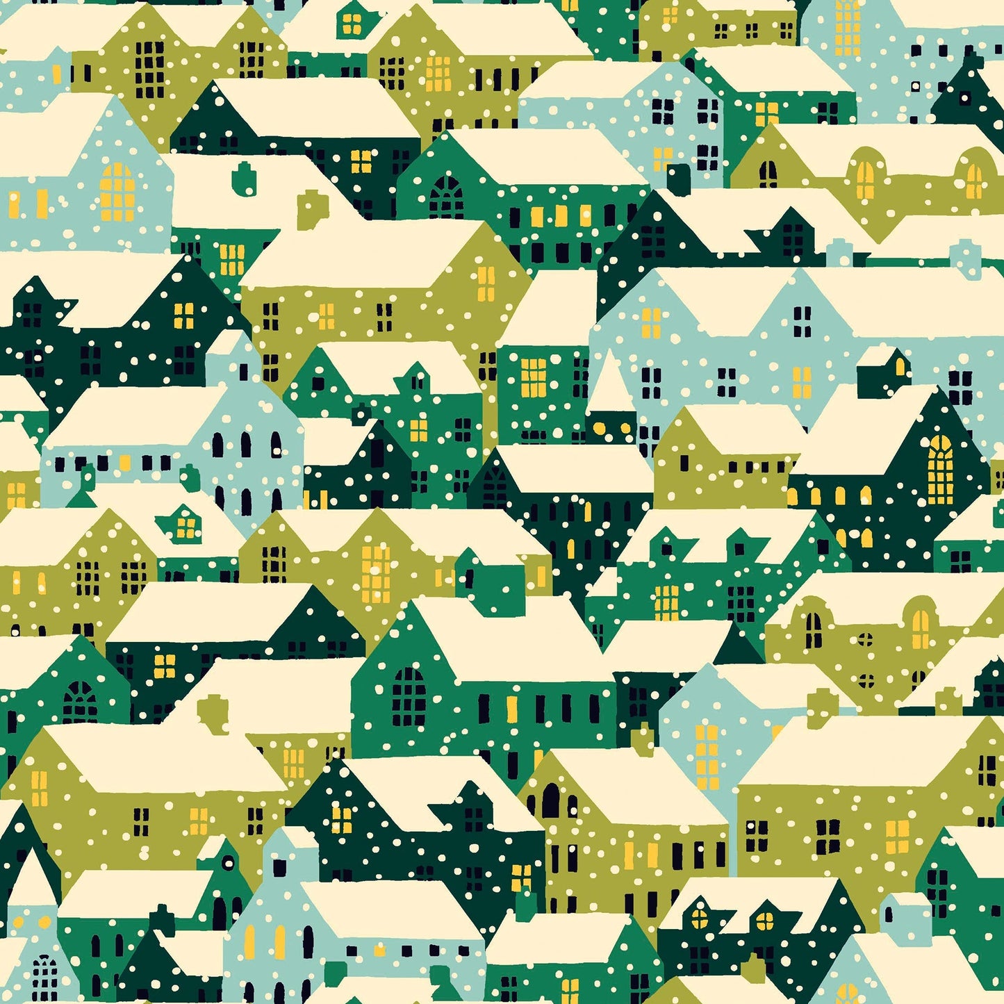 Liberty Fabrics Riley Blake Designs Festive Fair Snowy Rooftops Green 01667352A