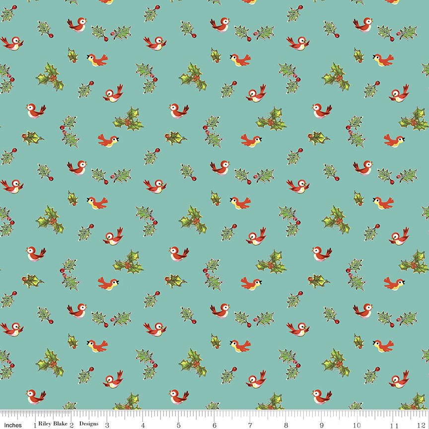 Lindsay Wilkes Riley Blake Designs Jingle Bells Holly BIrds C14835-COTTAGE