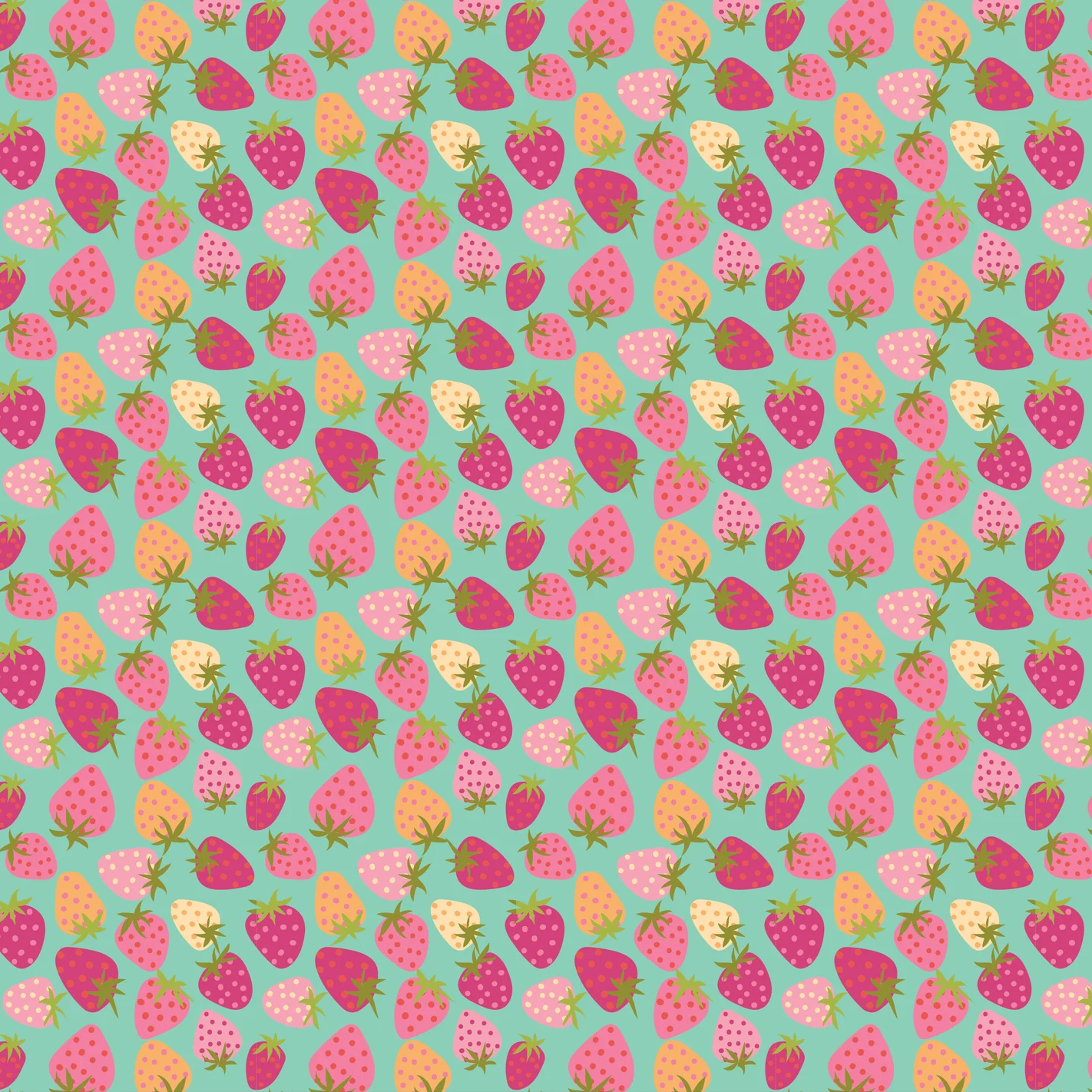 Lori Woods Poppie Cotton Calico Cowgirls Strawberry Pie CW24807 Teal