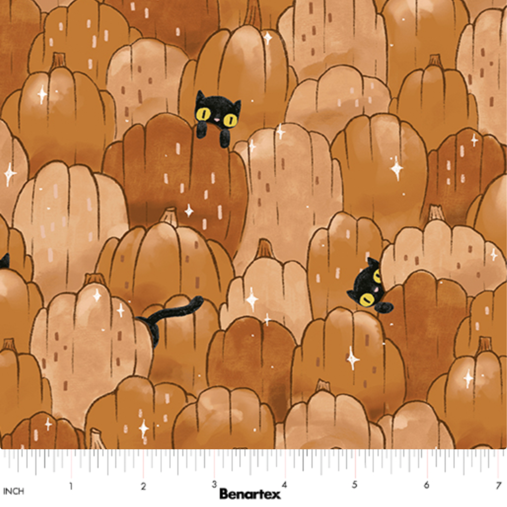 Marin Sutton Benartex Fabrics Spellbound Puss Patch Brown Pumpkin 17131-77