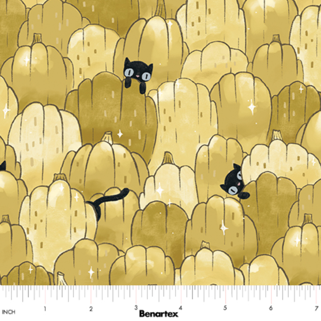 Marin Sutton Benartex Fabrics Spellbound Puss Patch Golden Pumpkin 17131-39-1