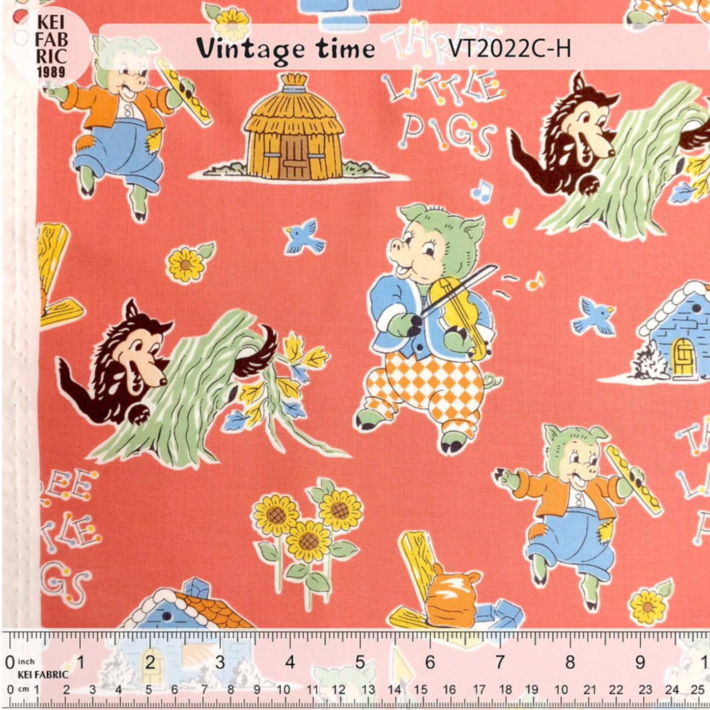 Marron Nagao Vintage Time Three Little Pigs Kei Fabric Japanese Import VT2022C-H