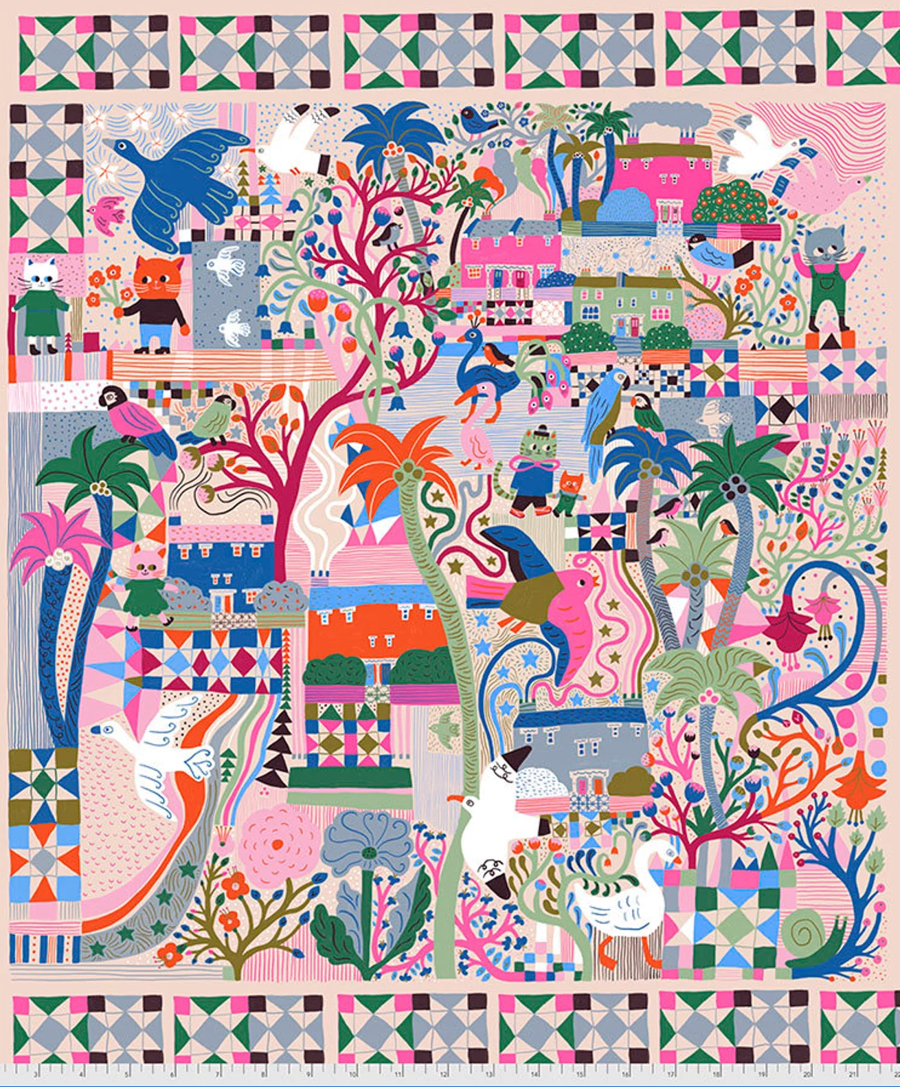 Monika Forsberg FreeSpirit Fabrics Just Kitten Around Around Town Panel PWMF022