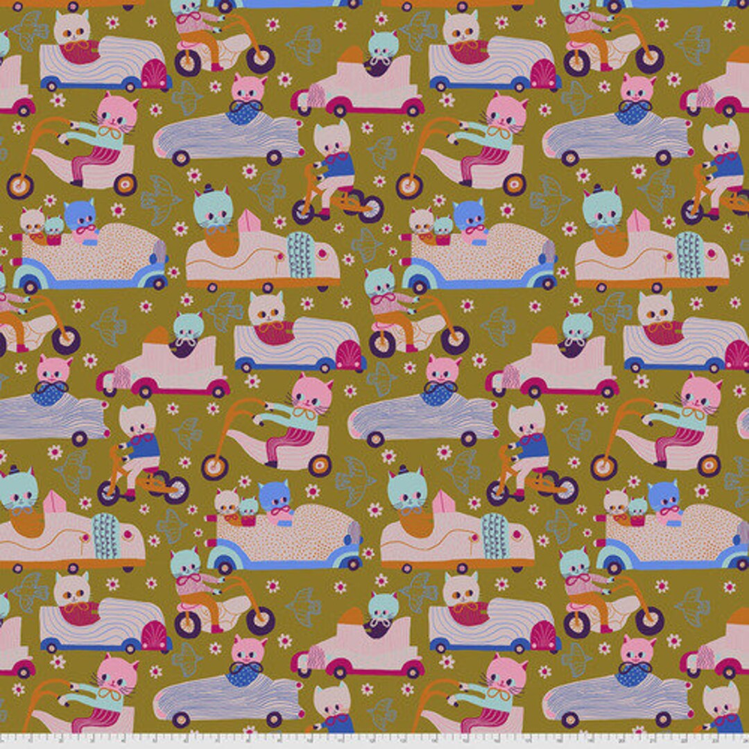 Monika Forsberg FreeSpirit Fabrics Just Kitten Around Cat Race PWMF023.AUTUMN