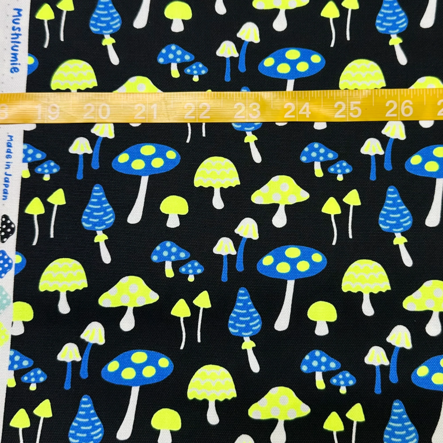 Mushrooms Black Neon Yellow Fabric Japanese Import
