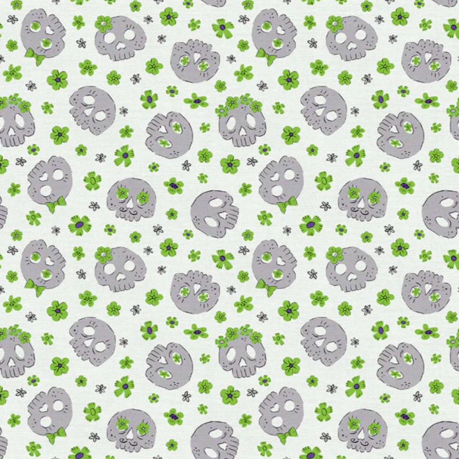 Nelli Khatmoullina Paintbrush Studio Fabrics Halloween Monsters Skulls White 120-23300