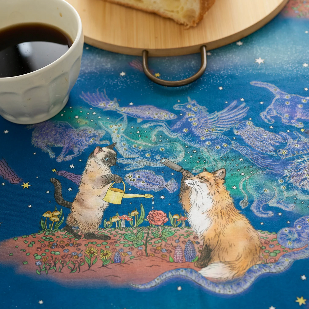 Orie Kawamura Kokka Japanese Import Fabric 365 Cat Art: Moonlight Cat EKX1710-1