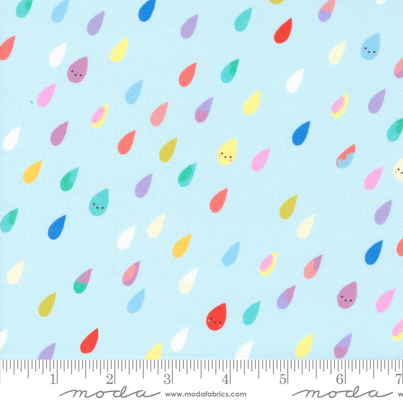 Paper + Cloth Moda Fabrics Whatever the Weather Rainbow Raindrops 25141 12 Rain