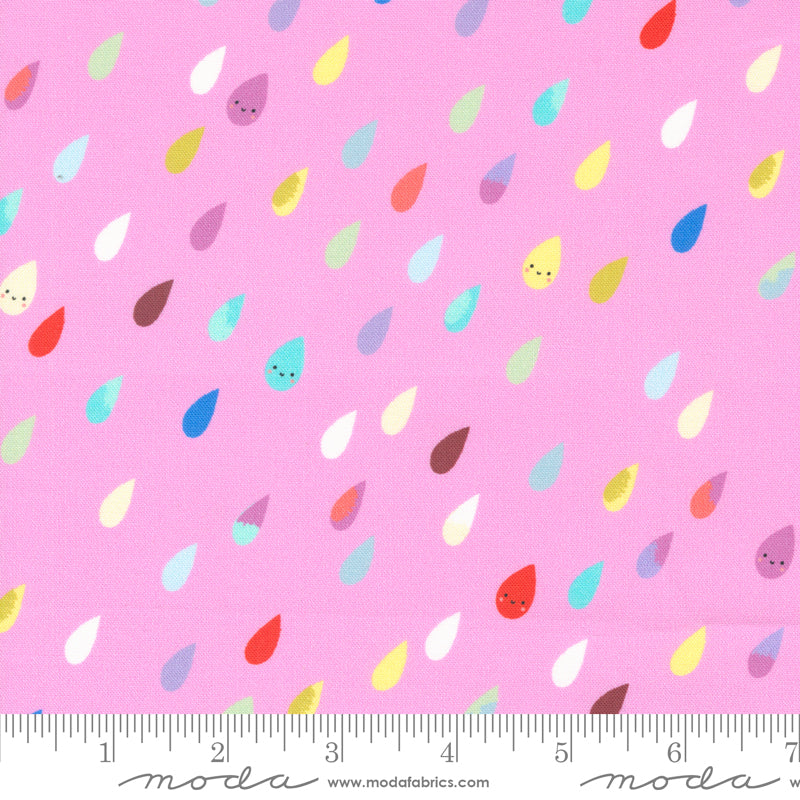 Paper + Cloth Moda Fabrics Whatever the Weather Rainbow Raindrops 25141 16 Lilac