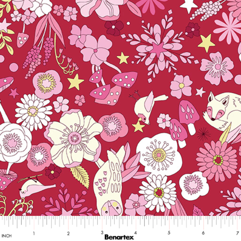 Pat Sloan Benartex Tiny Secrets Woodland Magic 17143-10 Red