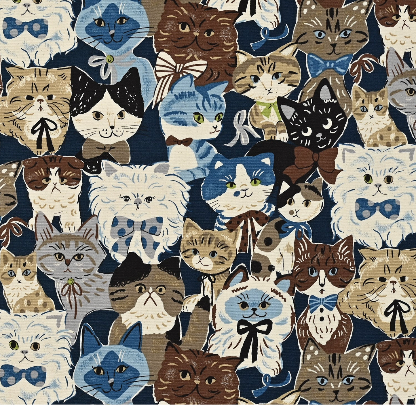 Powerful Animal Cats Retro OXFORD by Kokka | Navy