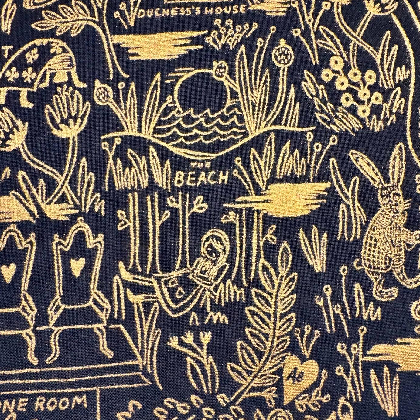 Rifle Paper Co. RJR Fabrics Alice in Wonderland Magic Forest Midnight Metallic AB8017-002