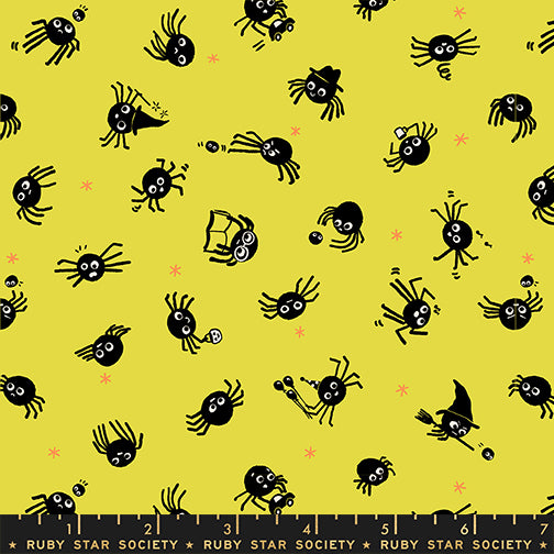 Ruby Star Society Moda Fabrics Freaky Familiars Spider Sense RS5191 12 Citron