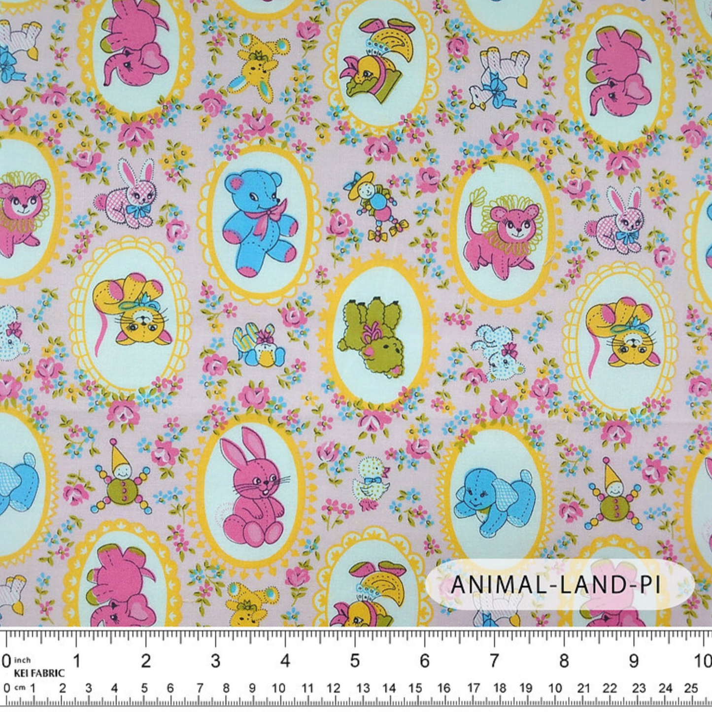 Saori Oguchi Animal Land Kawaii Kei Fabric Japanese Import ANIMAL-PI