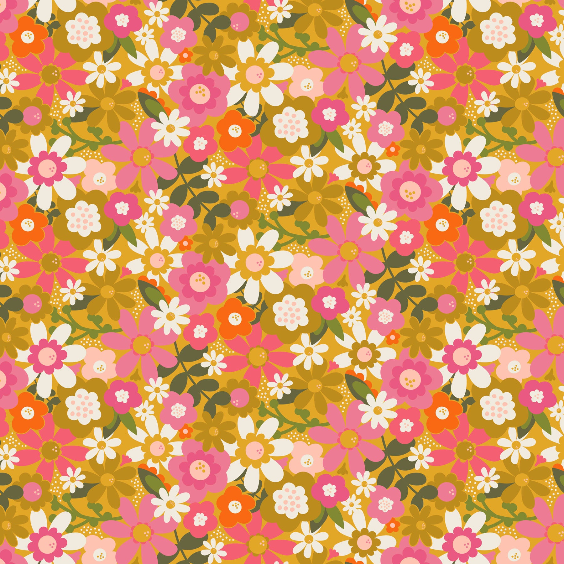 Sarah Hearts FIGO Fabrics Joyful June 91110-55Floral-Ochre